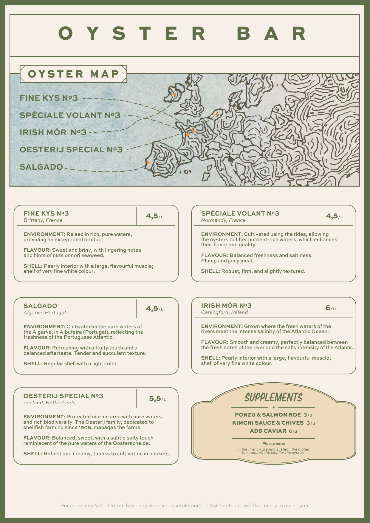 Oyster Menu in English